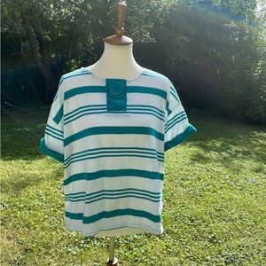 Vintage 80s Reactions Teal and White Oversized Top